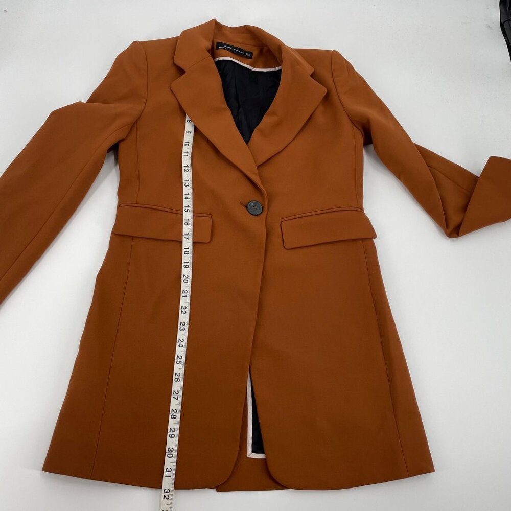 Zara Clay Brown Long Blazer Womens Size XS Classic Dark Academia Tailored - Picture 7 of 8